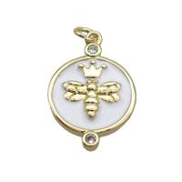 Copper Honeybee Pendant Circle White Enamel Gold Plated, approx 15mm [FN36213]