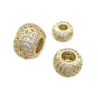 Copper Rondelle Beads Pave Zircon Large Hole Gold Plated, approx 10mm [FN36266-10MM]