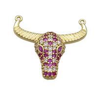 Copper Bullhead Pendant Pave Hotpink Zircon 2loops Gold Plated, approx 22-28mm [FN36343]