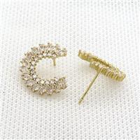 Copper Stud Earring Pave Zircon Gold Plated, approx 18mm [FN36544]
