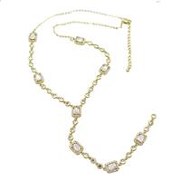 Copper Necklace Pave Zircon Gold Plated, approx 8-10mm, 4.5mm, 40-45cm length [FN36614]