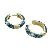 Copper Hoop Earrings Blue Enamel Gold Plated, approx 19mm dia [FN36827]