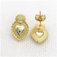 Copper Heart Stud Earring Gold Plated, approx 11-17mm [FN36912]