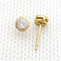 Copper Stud Earrings Pave Clear Zircon Gold Plated, approx 5mm [FN37094]