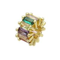 Copper Rondelle Beads Pave Multicolor Zircon Large Hole Gold Plated, approx 10mm, 4mm hole [FN37159]