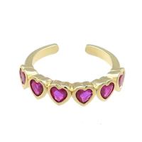 Copper Heart Rings Pave Fuchsia Zircon Gold Plated, approx 5mm, 18mm dia [FN38714]