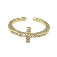 Copper Rings Pave Zircon Cross Gold Plated, approx 8mm, 18mm dia [FN38771]