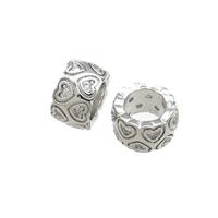 Copper Rondelle Beads Pave Zircon Heart Large Hole Platinum Plated, approx 8mm [FN38935-8MM]