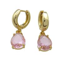 Copper Hoop Earrings Pave Pink Crystal Glass Teardrop Gold Plated, approx 10-12mm, 15mm dia [FN39310]