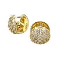 Copper Latchback Earrings Pave Zircon Circle Gold Plated, approx 13mm [FN39661]