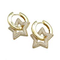 Copper Hoop Earrings Star Pave Zircon Gold Plated, approx 22mm, 22mm dia [FN39698]