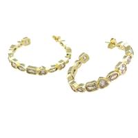 Copper Stud Earrings Pave Zircon Gold Plated, approx 5mm, 35mm dia [FN39750]