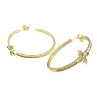 Copper Stud Earrings Pave Zircon Cross Gold Plated, approx 10mm, 35mm dia [FN39754]