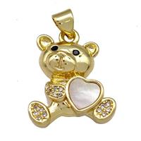 Copper Bear Pendant Pave Shell Zirconia 18K Gold Plated, approx 17-20mm [FN40881]