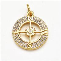 Compass Charms Copper Pendant Pave Zircon Gold Plated, approx 15mm [FN41189]