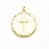 Copper Circle Pendant Cross White Enamel Gold Plated, approx 15mm [FN41285]