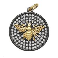 Copper Circle Honeybee Pendant Micro Pave Zirconia Black Plated, approx 21mm [FN41362]