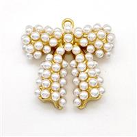 Copper Bow Pendant Pave Pearlized Resin Gold Plated, approx 20-21mm [FN41853]