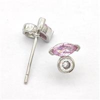 Copper Stud Earrings Pave Pink Zirconia Eye Platinum Plated, approx 7mm [FN41922]