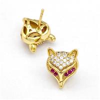 Copper Stud Earrings Pave Zirconia Fox Gold Plated, approx 11-13mm [FN41937]