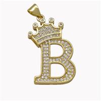 Copper Letter-B Pendant Micro Pave Zirconia Crown Gold Plated, approx 18-25mm [FN42221]