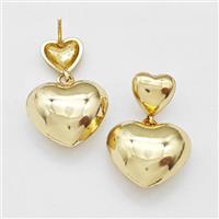 Copper Heart Stud Earrings Gold Plated, approx 15mm, 25mm [FN42567-L]