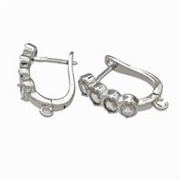 Copper Latchback Earrings Pave Zirconia Platinum Plated, approx 5-14mm, 12-16mm [FN42668]