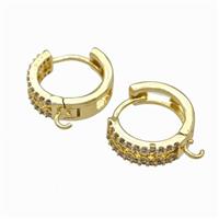 Copper Hoop Earrings Pave Zirconia Gold Plated, approx 4.5mm, 15mm dia [FN42673]