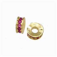 Copper Heishi Spacer Beads Pave Hotpink Zirconia Gold Plated, approx 6mm [FN42773]