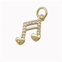 Musical Note Charms Copper Pendant Pave Zirconia Gold Plated, approx 9-10mm [FN43102]