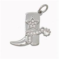 Cowboy Boots Charms Copper Shoe Pendant Micro Pave Zirconia Star Platinum Plated, approx 14-17mm [FN43132]