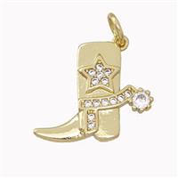 Cowboy Boots Charms Copper Shoe Pendant Micro Pave Zirconia Star Gold Plated, approx 14-17mm [FN43133]