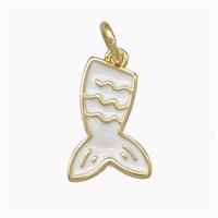 Mermaid Tail Charms Copper Pendant White Enamel Gold Plated, approx 9-14mm [FN43276]