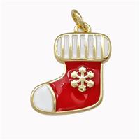 Christmas Stocking Charms Copper Pendant White Red Enamel Gold Plated, approx 16mm [FN43285]