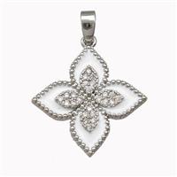 Copper Clover Pendant Micro Pave Zirconia White Enamel Platinum Plated, approx 20mm [FN43308]