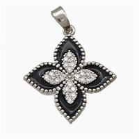 Copper Clover Pendant Micro Pave Zirconia Black Enamel Platinum Plated, approx 20mm [FN43309]