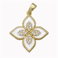 Copper Clover Pendant Micro Pave Zirconia White Enamel Gold Plated, approx 20mm [FN43310]