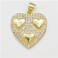 Copper Heart Pendant Micro Pave Zirconia Gold Plated, approx 20mm [FN43396]