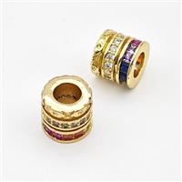 Copper Tube Beads Micro Pave Zirconia Large Hole Gold Plated, approx 10mm, 6mm hole [FN43560]