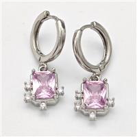 Copper Hoop Earring Pave Zirconia Platinum Plated, approx 6-9mm, 14mm dia [FN43675]