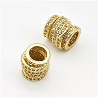 Copper Tube Beads Micro Pave Zirconia Large Hole Gold Plated, approx 9mm, 5mm hole [FN44391]