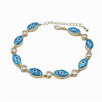 Copper Bracelet Evil Eye Pave Blue Fire Opal 18K Gold Plated, approx 7-13mm, 17-22cm length [FN45208]