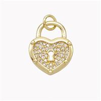 Copper Heart Lock Pendant Pave Zirconia Gold Plated, approx 13-17mm [FN46443]