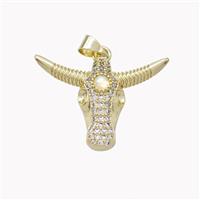 Copper Bullhead Pendant Pave Zirconia Gold Plated, approx 20-28mm [FN46517]