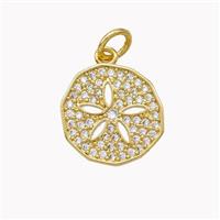 Copper Flower Pendant Pave Zirconia Circle Gold Plated, approx 13mm [FN46779]