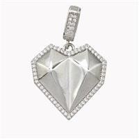 Copper 3D Puffy Heart Pendant Pave Zirconia Platinum Plated, approx 24-25mm, 6.5-11mm [FN46791]