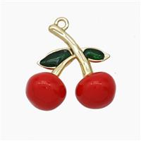 Copper Cherry Pendant Red Enamel Gold Plated, approx 20mm [FN47621]