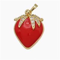 Copper Starwberry Charms Pendant Pave Zirconia Red Enamel Gold Plated, approx 20-23mm [FN47636]