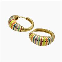 Copper Hoop Earrings Multicolor Enamel Gold Plated, approx 9mm, 25mm dia [FN47698]