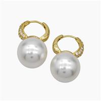 Copper Hoop Earrings Pave Pearlized Resin Gold Plated, approx 16mm, 16mm dia [FN47723]